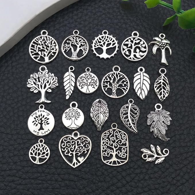 WOCRAFT 60pcs Antique Silver Tree Leaf Bracelet Charms - Image 5