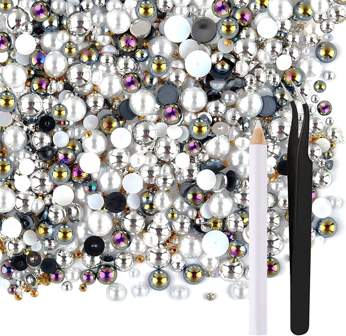 ASTARON 50g Mix Flatback Rhinestones Half Pearls by ASTARON