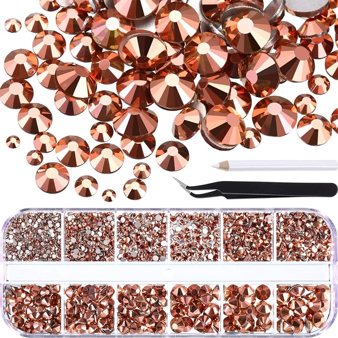 TecUnite 2000 Pieces Rose Gold Round Crystal Rhinestones by TecUnite