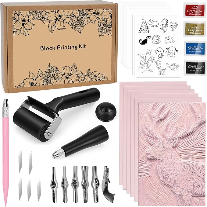 LAMPTOP 47 Pcs Block Printing Linocut Kit DIY Printmaking & Craft Projects | by LAMPTOP
