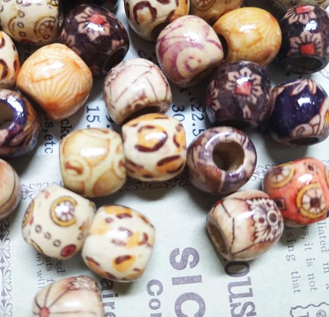 300pcs Mixed Painted Barrel Wood Spacer Beads, BetterJonny 12mm Round Printed - Image 4