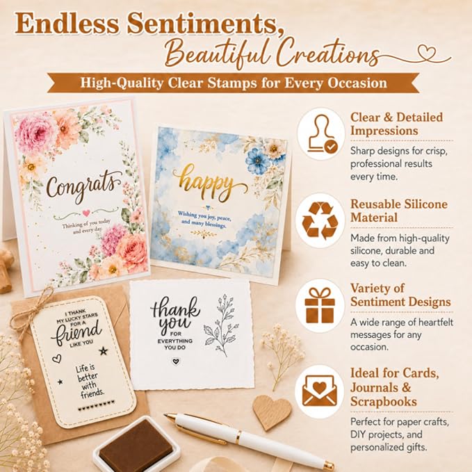 Outus 4 Pcs Stamps for Crafting Words Clear Blessing Sentiment Words Silicone - Image 3