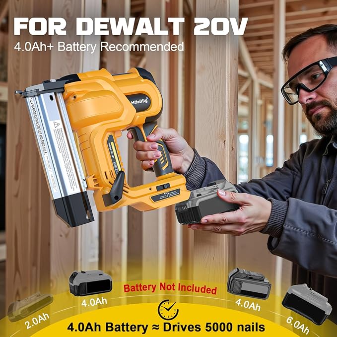 Cordless 2" Brad Nailer for Dewalt 20V Battery (No Battery), 2-in-1 Electric Nail Gun/Staple Gun, 18 Gauge Nail Gun Battery Powered with 1000 Nails for Wood Carpentry, Adjustable Depth, 2 Modes