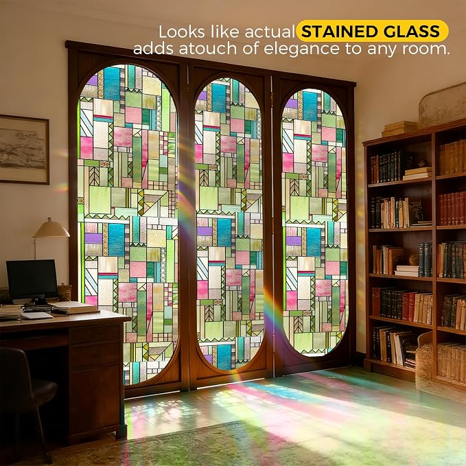 LuminManta 3D Stained Glass Window Privacy Film, Heat Control UV Blocking - Image 2