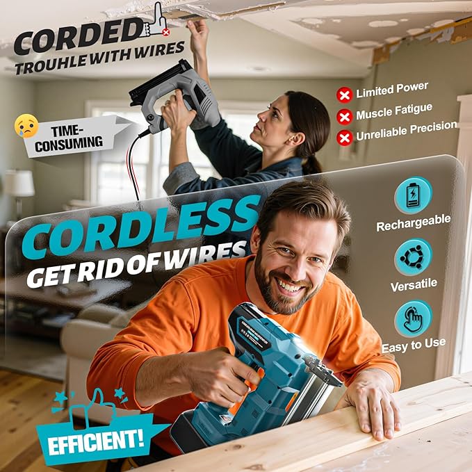 Cordless Brad Nailer 2-in-1 Compatible with Makita Battery, 5/8 to 1-1/4 Inch Electric Nail Gun/Staple Gun, 18 Gauge Nail Gun Brushless Motor with 1000 Nails for Wood Carpentry