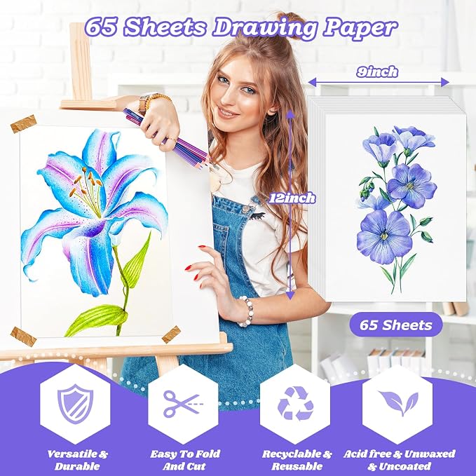 Drawing Paper, 65 Sheets Loose Drawing Paper Bulk | 68lb/100gsm Artist - Image 2