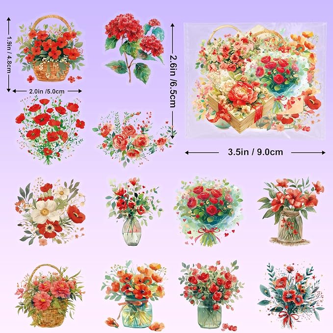 50pcs Red Flower Stickers for Scrapbooking - Image 2