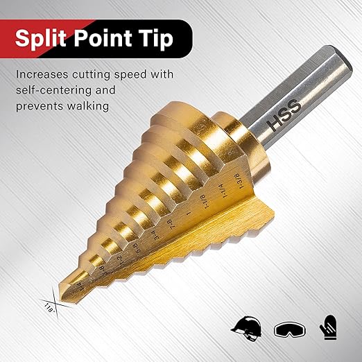 Step Drill Bit Set, 6 Pcs High-Speed Steel Step Drill Bit with Automatic Center Punch for Metal, Wood, Plastic, 50 Sizes HSS Step Bit with Aluminum Case for DIY Lovers, 1/8" to 1-3/8"