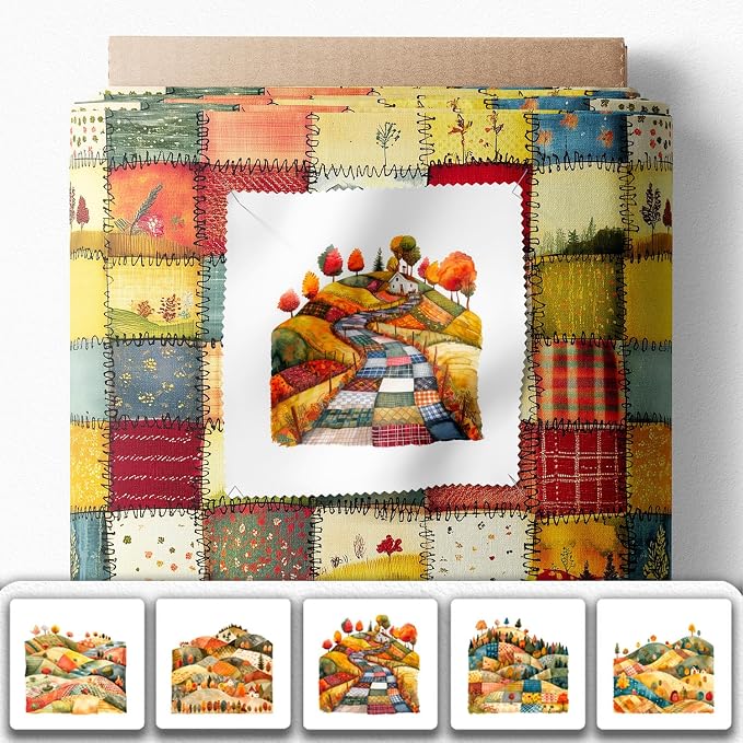 Patchwork Autumn Landscape Cotton Fabric Panel – 6 Designs + Bonus Sheet - Image 2
