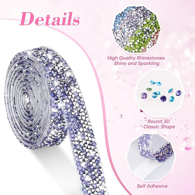 NiArt Self Adhesive Crystal Rhinestone Diamond Ribbon 12 Rolls Multi-Functional - Image 2