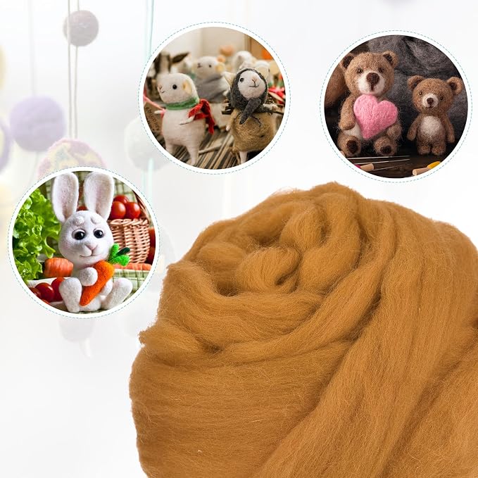 uxcell Needle Felting Wool, 3.5 Oz Nature Fibre Wool Yarn Roving - Image 4