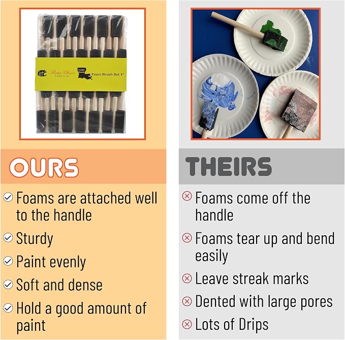 Bates- Foam Paint Brushes, 1 Inch, 200 Pack, Wooden Handle, Sponge Brushes - Image 3