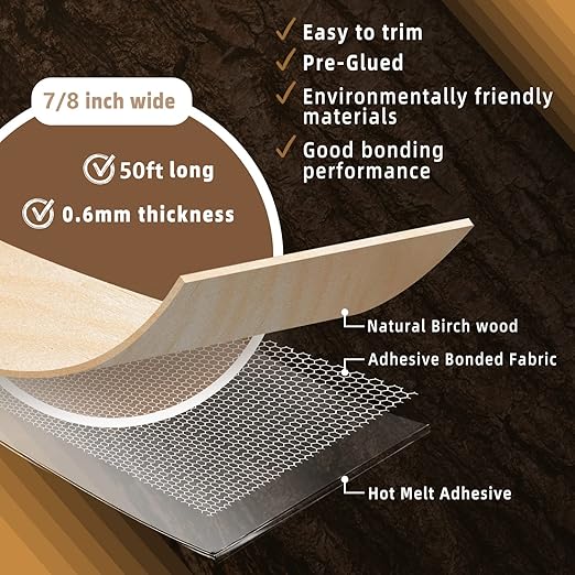 GSCIT Club Birch Edge Banding, 7/8 inch x 50ft roll of Wood Veneer Edge Banding Pre-glued Flexible, Real Wood Tape for Cabinet Repair Furniture