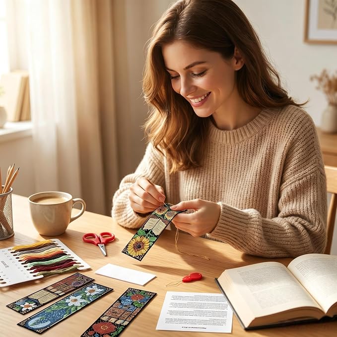 Paintcolor 6PC Mushroom Flowers Counted Cross Stitch Bookmark Kit - Image 4