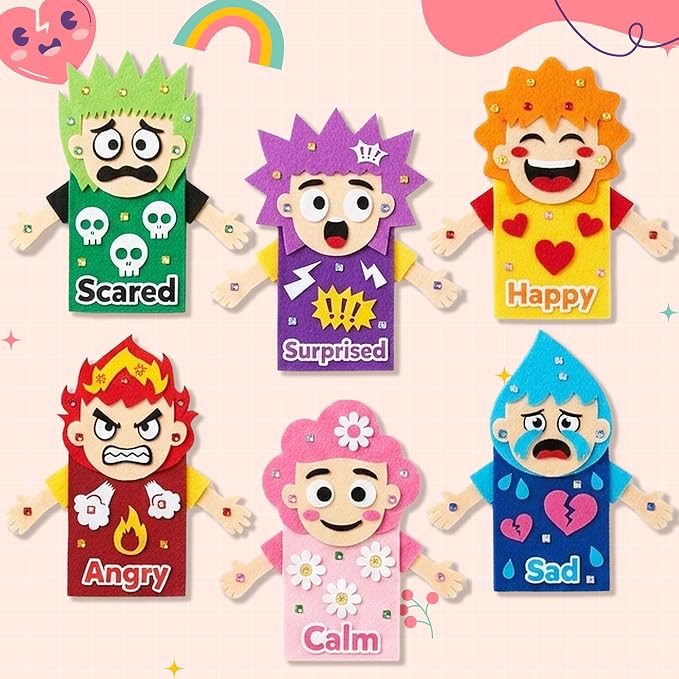 WATINC 6Pcs Hand Puppet Making Kit, Art Craft Felt Sock Puppet Toys, Creative - Image 4