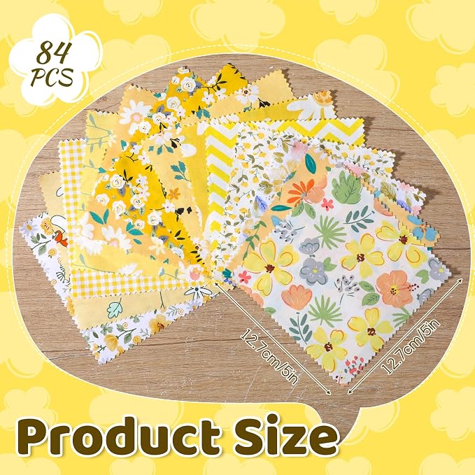 84 Pcs Yellow Charm Packs for Quiltings, Cotton Quilting Fabric Bundles - Image 2