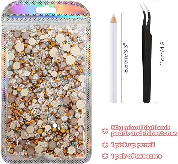 ASTARON 50g Mix Flatback Rhinestones Half Pearls - Image 2