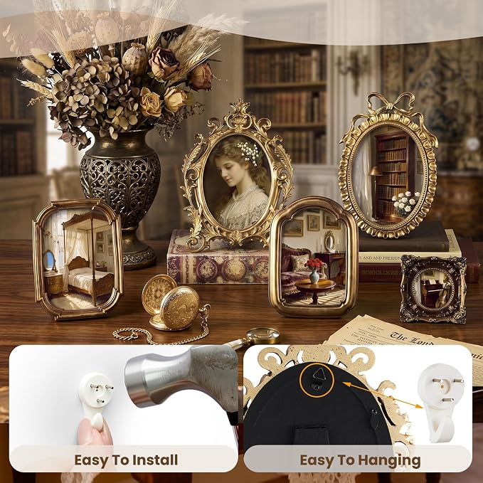 Lineshading 8 Pcs Picture Gold Vintage Gallery Wall Frame Set Antique Resin - Image 4