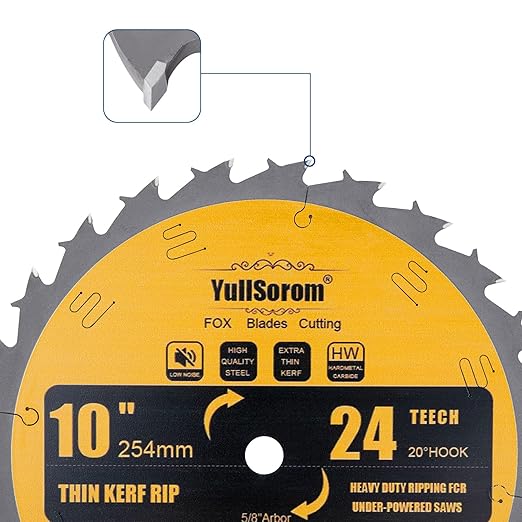 10 Inch Thin Kerf Ripping Table Saw Blade TCT 24 Teeth FTG 5/8-Inch Arbor for Wood Cutting