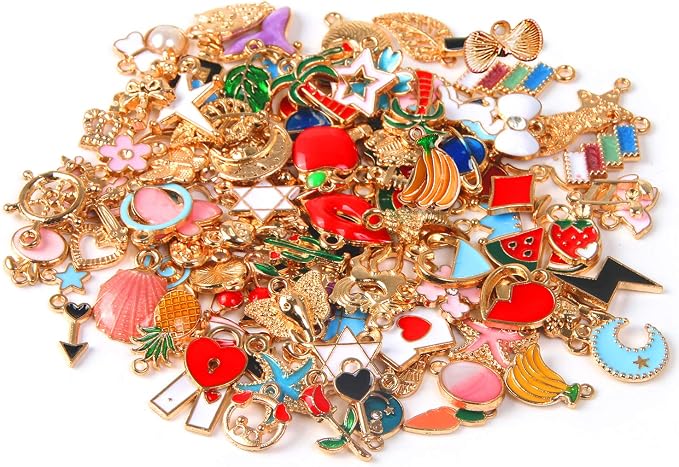 SANNIX 110pcs Assorted Gold Plated Enamel Pendants Necklace Bracelet Charms - Image 2