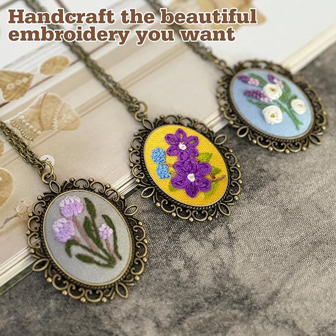 ZOCONE New 4 Packs Embroidery Necklace Kits, Embroidery Pendant Kit Mini Cross - Image 6