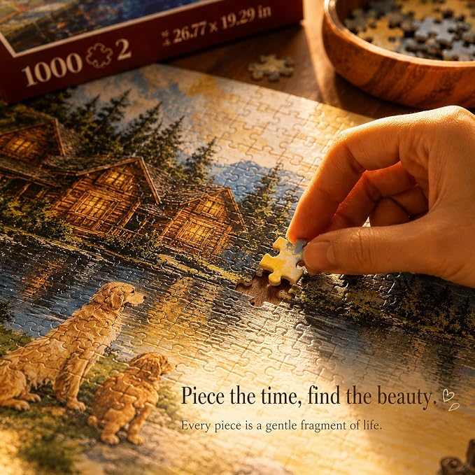 Puzzles for Adults 1000 Pieces, 2 Pack Lake Cabin and Moonlight Jigsaw Puzzles - Image 5