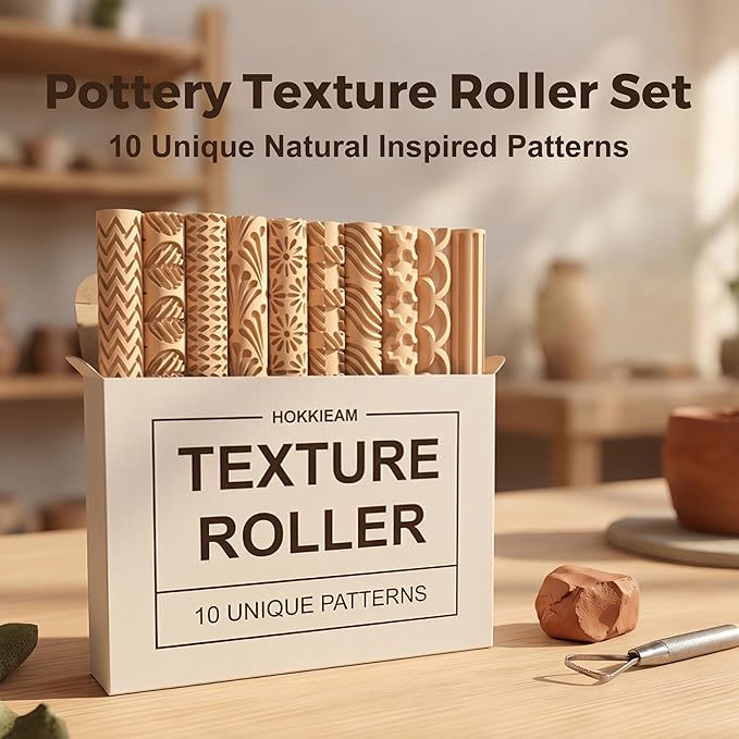 Hokkieam Clay Texture Rollers | 10-Pack Polymer Clay Texture Roller Set - Image 2