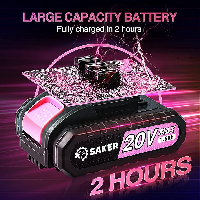 Saker Mini Electric Chainsaw,6 Inch, Handheld Portable Chain Saw Pruning Shears Chainsaw Cordless for Tree Branches,Household and Garden(SAKER MINI CHAINSAW PINK + 2 BATTERIES + 3 CHAINS)