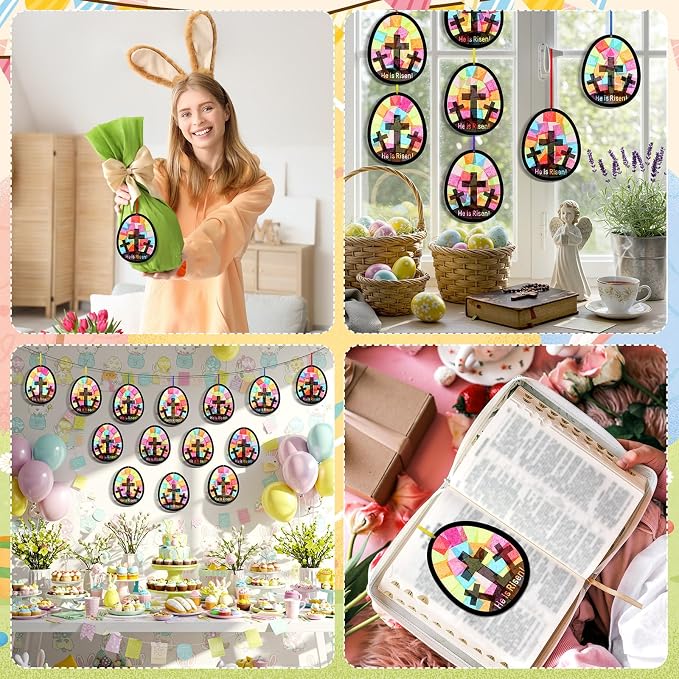 Eersida 32 Sets Easter Egg Cross Suncatchers Craft Kit, He is Risen DIY - Image 6