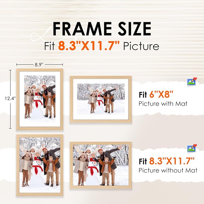 FIXSMITH A4 Picture Frame Set of 2, Natural Photo Frame - Image 2