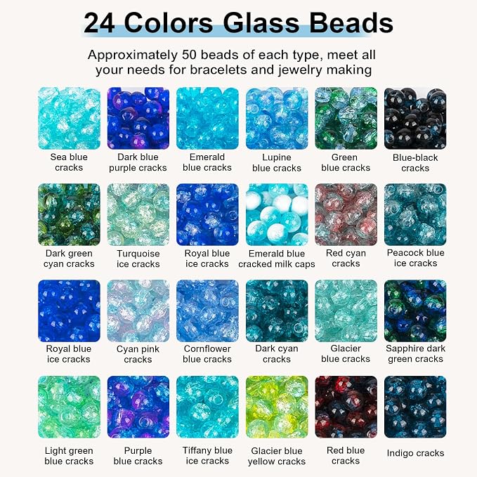 XSEINO About 1200pcs 6mm Crack Glass Beads Bracelet Making Kit, 24 Assorted - Image 2