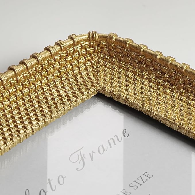 Cuspin 8x10 Picture Frame Gold, Vintage Gold Frames Rattan Textured - Image 4