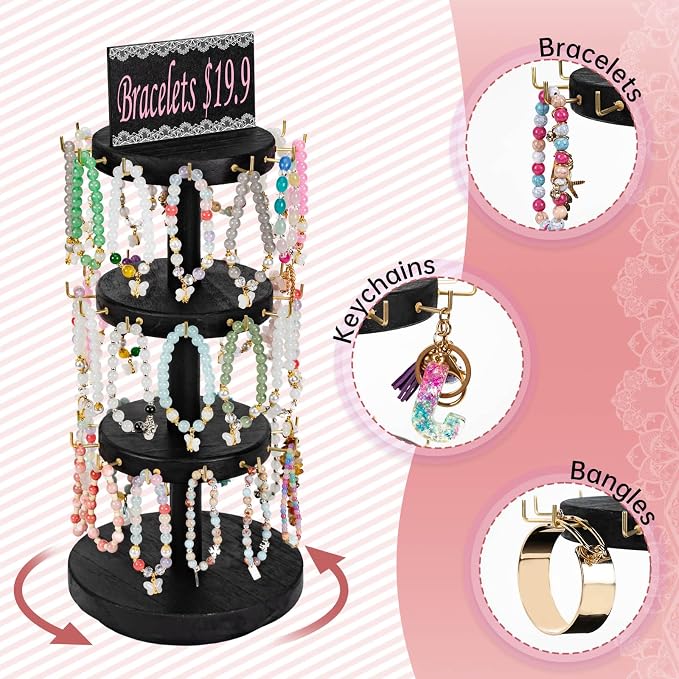 Pinzoveco Bracelet Holder, 3 Tier Wooden Rotating Bracelet Display Stand - Image 3