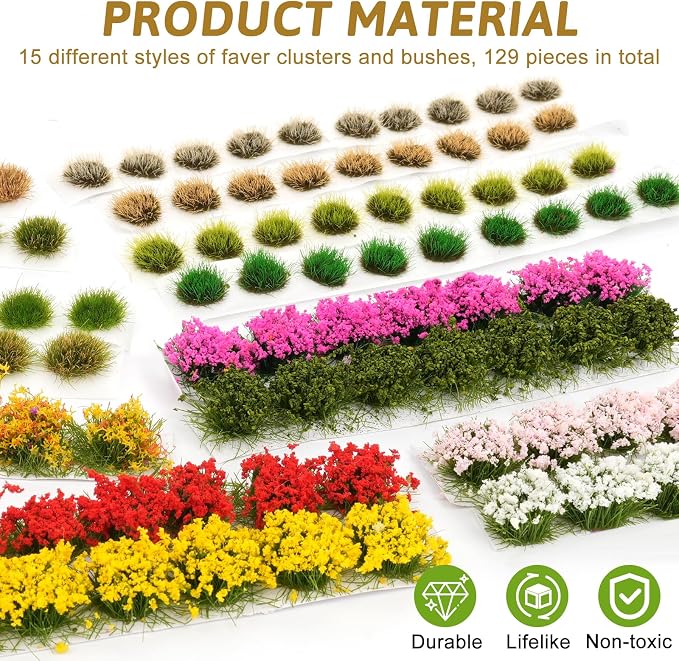 Draupnir 129 Pcs Static Grass Tuft Model Flower Vegetation Groups Self Adhesive - Image 4