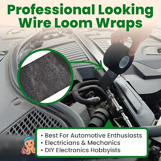 Wire Harness Cloth Electrical Tape, 3/4 Inch x 50 FT (3 Rolls), Automotive Wire Loom Heat Wrap Tape - Fabric Felt Cloth Wiring Harness Tapes, Heat Resistant for Car Engine, Wires, Electrical Wiring