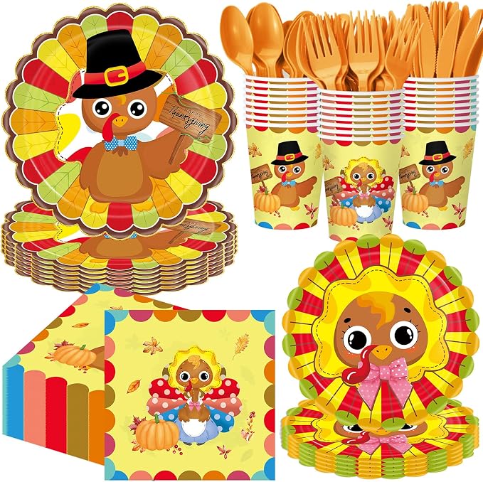 Pickmesh 400 Pcs Turkey Thanksgiving Party Supplies Include Disposable Paper by Pickmesh