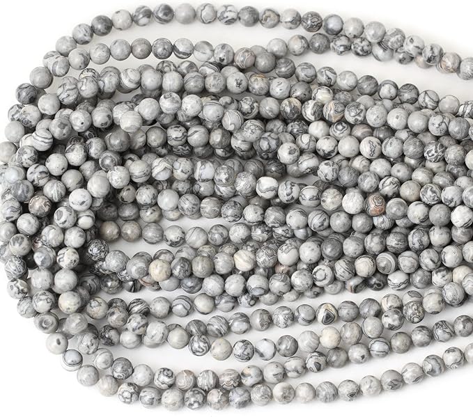 60PCS 6mm Natural Map Stone Round Loose Beads - Image 3