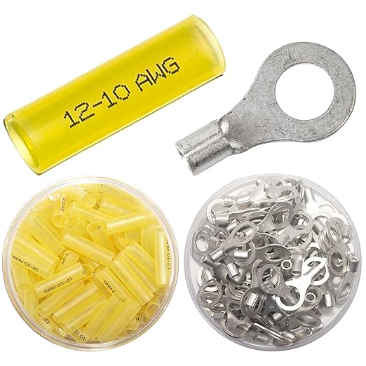 100PCS Separated Heat Shrink Ring Connectors Electrical Wire Crimp Termianls (Ring 3/8", AWG 12-10)