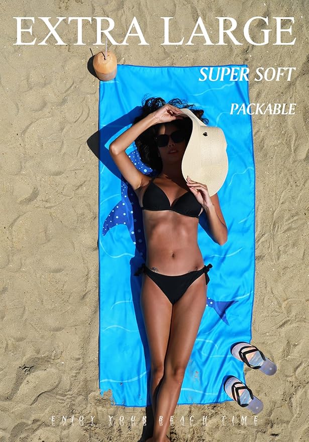 4 Pack Microfiber Lightweight Thin Beach Towel Sand Free Quick Dry Super Absorbent Compact Oversized Large Towels for Swimming Pool Yoga Gym Travel Vacation Accessories Essentials Adults