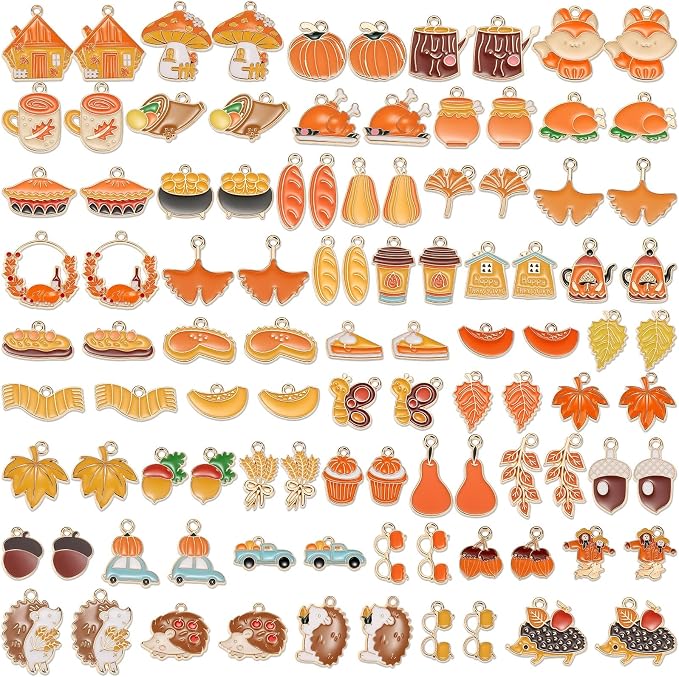 100Pcs 50 Pairs Fall Charms for Jewelry Making and Bracelets, Thanksgiving by ProfessionalDIYArtSupplier