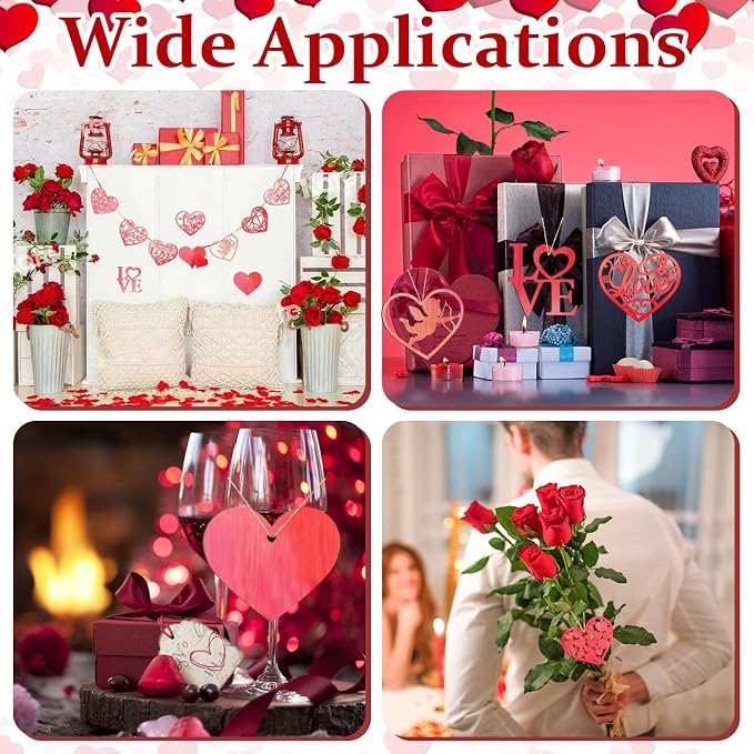 80PCS Wooden Heart Ornaments to Paint Valentine's Day Craft, 10 Styles DIY - Image 5