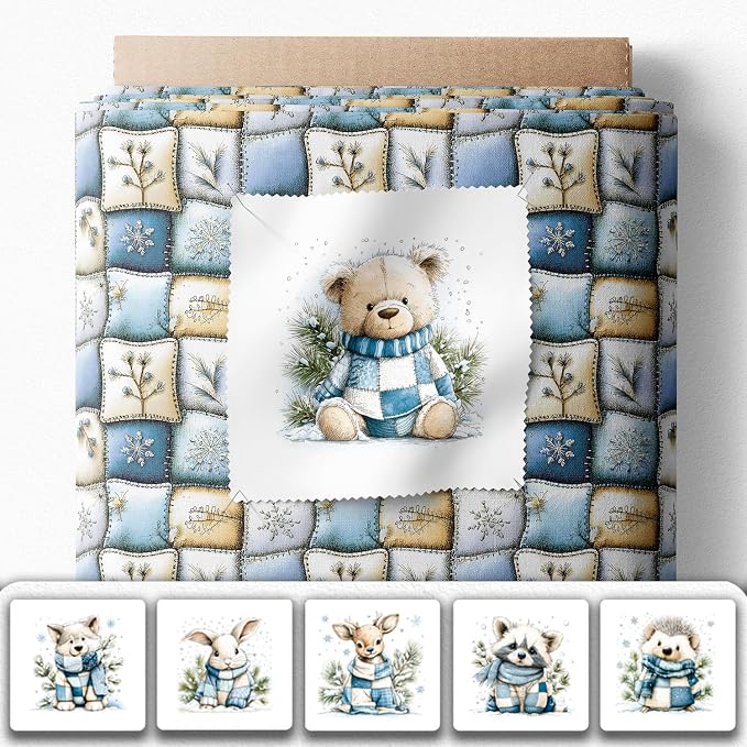 Winter Animals Patchwork Quilting Fabric Panel – 6× Blocks + Bonus Patchwork - Image 2