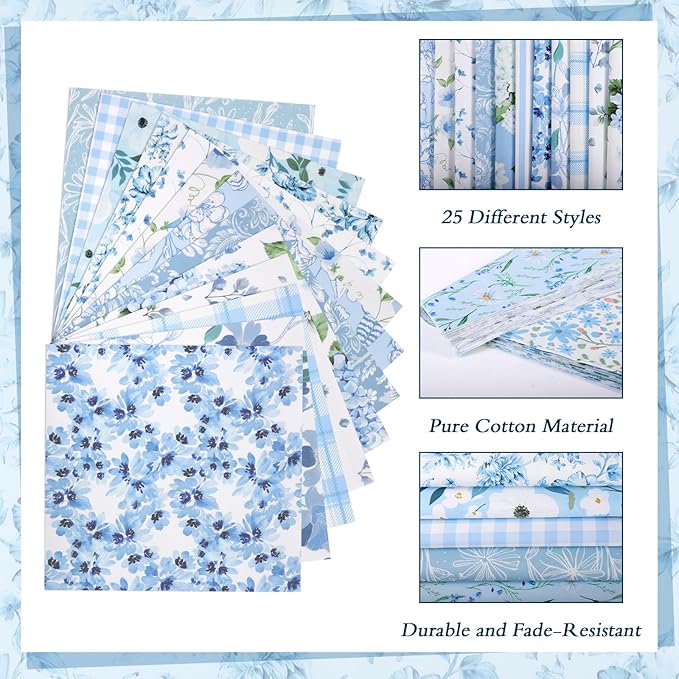 25 Pcs Blue Quilting Fabric Scraps - Image 4