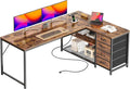 PRAISUN 61" L Shaped Desk with Power Outlets & USB-C Port, Reversible Computer by PRAISUN