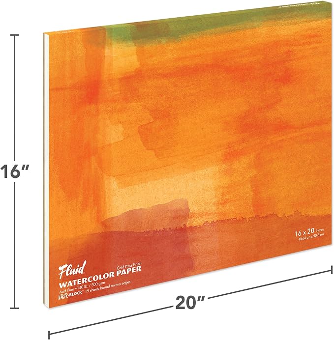 Fluid Watercolor Paper Block, 16 x 20 inches, 15 Sheets, 140 lb Cold Press Pad - Image 2