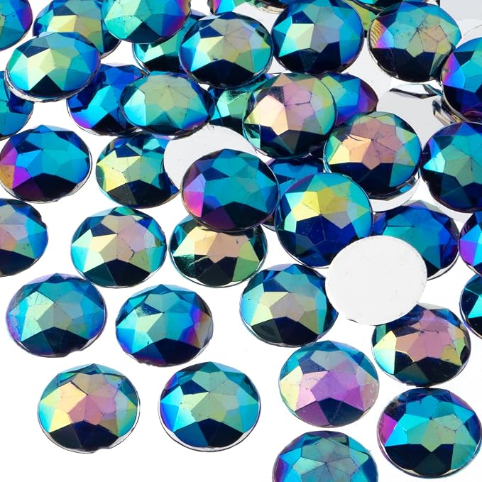 John Bead 200 Pieces 16mm, Royal Blue AB, Acrylic Round Flat Back Rhinestones by JohnBead