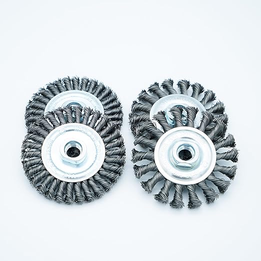 4 Inch Twist Knotted Wire Wheel Brush Set for Angle Grinder with 5/8 Inch-11 Threaded Arbor - Heavy-Duty Conditioning for Various Metals (4)