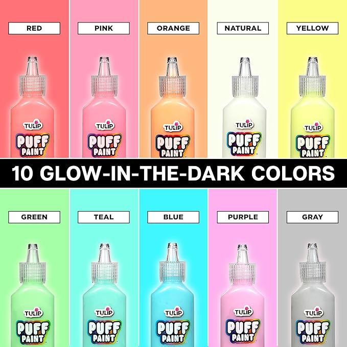 Tulip Puff Paint Glow in the Dark Colors 10-pack, Nontoxic & Waterproof Craft - Image 5