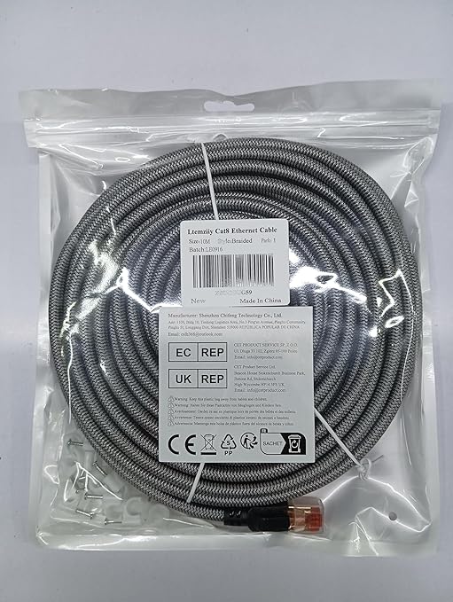 Cat 8 Ethernet Cable 33 ft, 40Gbps 2000Mhz High Speed Gigabit LAN Internet Cables,RJ45 Patch Cord Braided Round S/FTP Network Cable,for Smart Home,Office,Gaming,Modem, Router