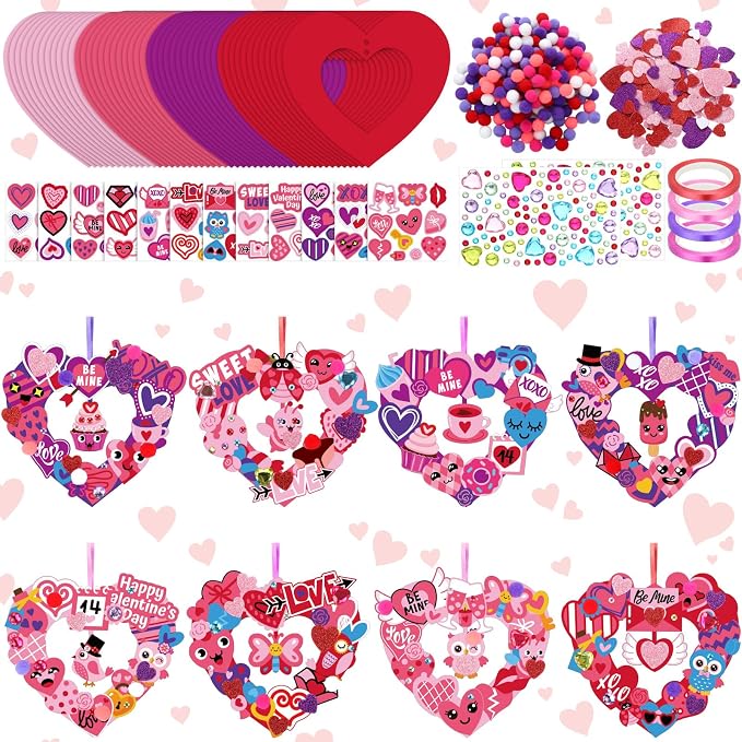 Hollowfly 48 Sets Valentine‘s Day Wreath Craft Kits DIY Wreath Hanging by Hollowfly